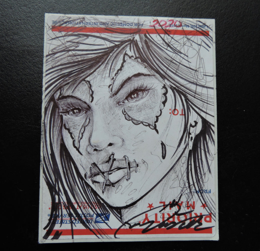 Original Duster Scary Mary Sketch on USPS Sticker Paper - 022