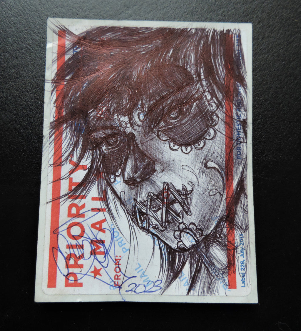 Original Duster Scary Mary Sketch on USPS Sticker Paper - 021