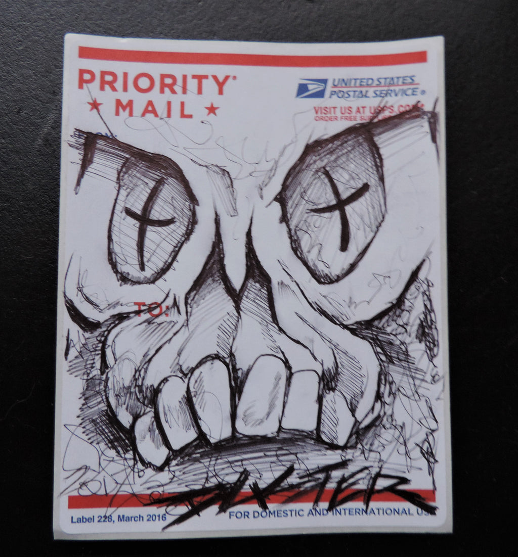 Original Duster Goofy Skull Sketch on USPS Sticker Paper - 017