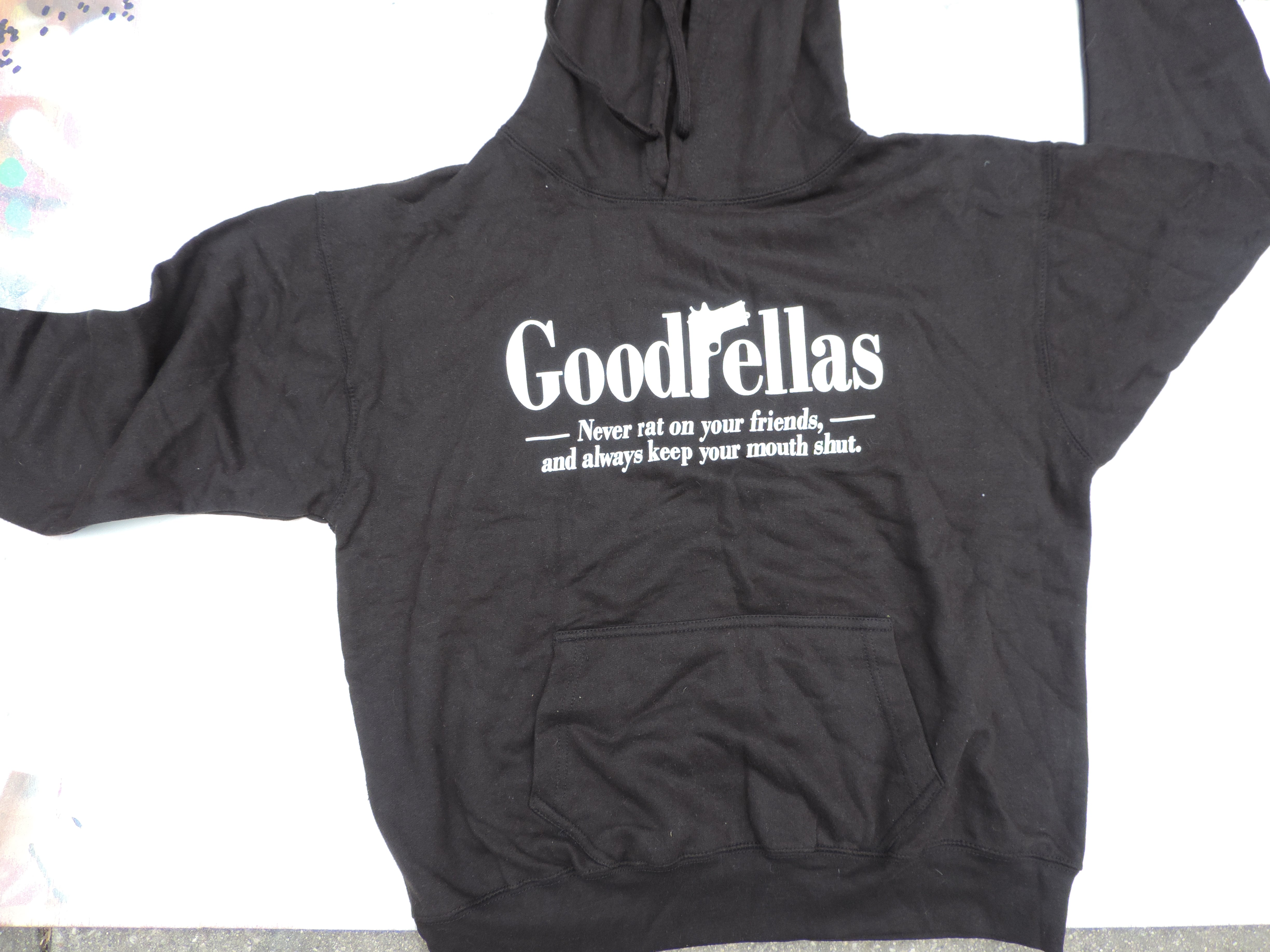 Duster XL Hoodie Silk Screened Throwie & Tag with Goodfella's Slogan